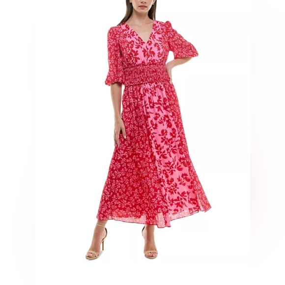 Taylor Dresses & Skirts - Taylor Smocked-Waist Floral-Print Maxi Dress - Size 14